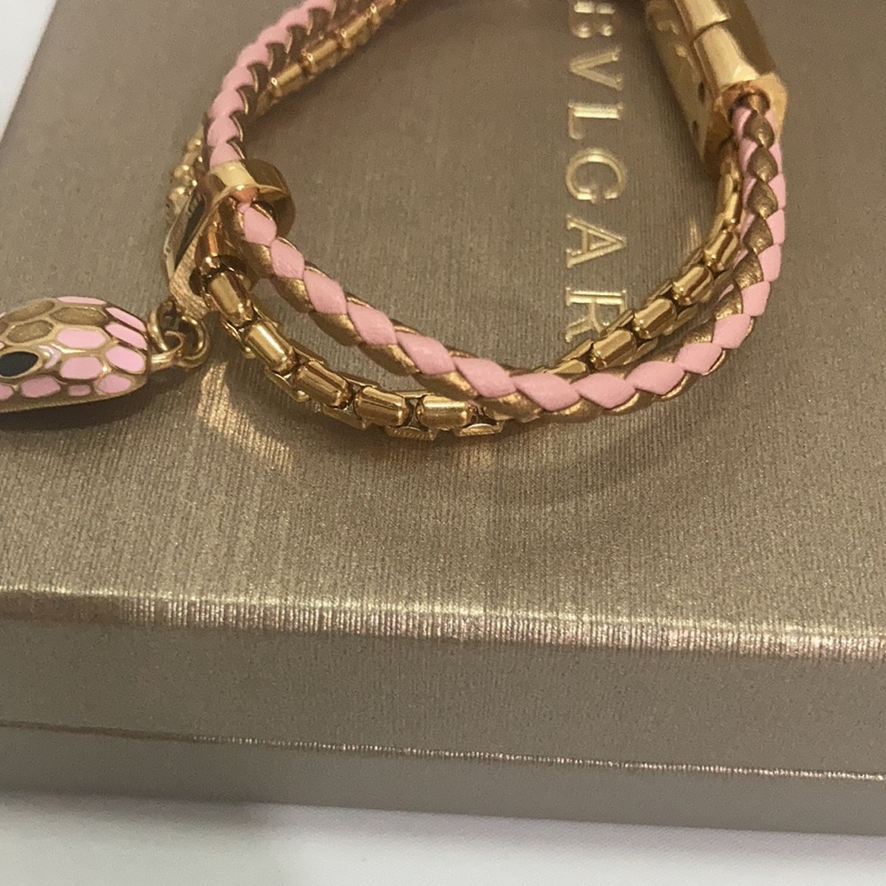 Bvlgari Snake Head Charm Metal Calfskin Bracelet Size 14.5cm - Picture 5 of 11